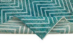 Geometric Carpet Turquoise Geometric Cotton Wool Handmade Area Rug 4'8'' x 13'1''