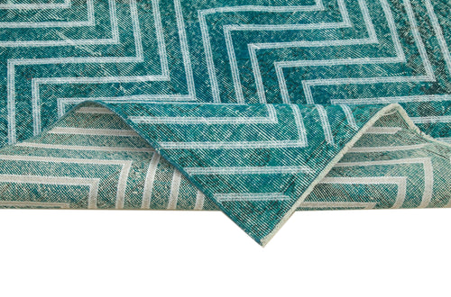 Geometric Carpet Turquoise Geometric Cotton Wool Handmade Area Rug 4'8'' x 13'1''