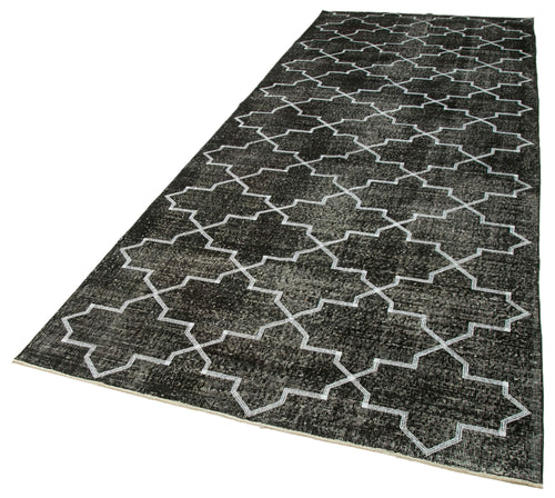 Geometric Carpet Black Geometric Cotton Wool Handmade Area Rug 4'10'' x 12'7''
