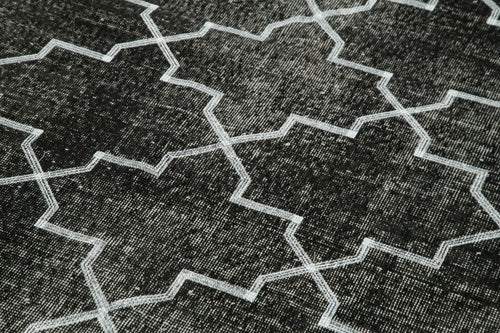 Geometric Carpet Black Geometric Cotton Wool Handmade Area Rug 4'10'' x 12'7''