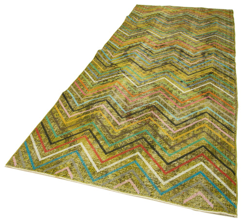 Geometric Carpet Yellow Geometric Cotton Wool Handmade Area Rug 4'8'' x 12'6''