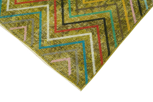 Geometric Carpet Yellow Geometric Cotton Wool Handmade Area Rug 4'8'' x 12'6''
