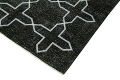 Geometric Carpet Black Geometric Cotton Wool Handmade Area Rug 4'9'' x 13'4''