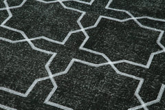 Geometric Carpet Black Geometric Cotton Wool Handmade Area Rug 4'9'' x 13'4''