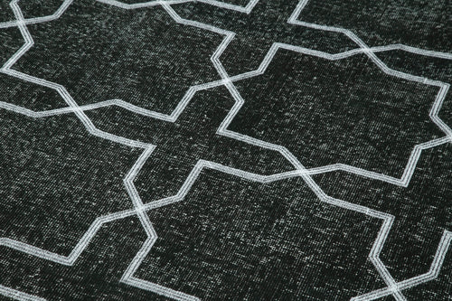 Geometric Carpet Black Geometric Cotton Wool Handmade Area Rug 4'9'' x 13'4''