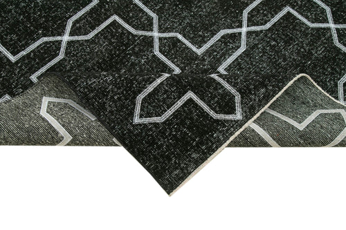 Geometric Carpet Black Geometric Cotton Wool Handmade Area Rug 4'9'' x 13'4''