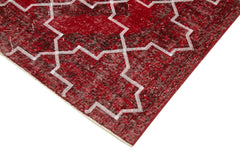 Geometric Carpet Red Geometric Cotton Wool Handmade Area Rug 4'10'' x 11'6''