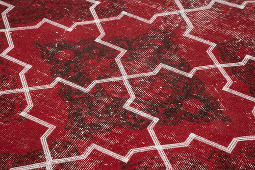 Geometric Carpet Red Geometric Cotton Wool Handmade Area Rug 4'10'' x 11'6''
