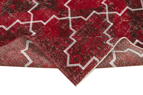 Geometric Carpet Red Geometric Cotton Wool Handmade Area Rug 4'10'' x 11'6''