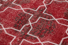 Geometric Carpet Red Geometric Cotton Wool Handmade Area Rug 4'7'' x 13'6''