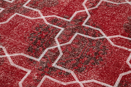 Geometric Carpet Red Geometric Cotton Wool Handmade Area Rug 4'7'' x 13'6''