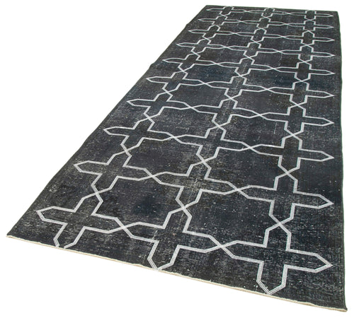 Geometric Carpet Black Geometric Cotton Wool Handmade Area Rug 4'8'' x 13'1''