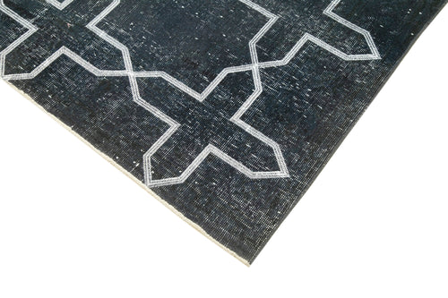 Geometric Carpet Black Geometric Cotton Wool Handmade Area Rug 4'8'' x 13'1''