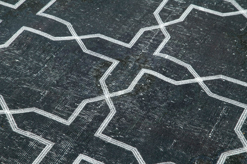 Geometric Carpet Black Geometric Cotton Wool Handmade Area Rug 4'8'' x 13'1''