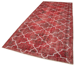Geometric Carpet Red Geometric Cotton Wool Handmade Area Rug 4'9'' x 12'6''