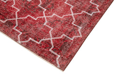 Geometric Carpet Red Geometric Cotton Wool Handmade Area Rug 4'9'' x 12'6''