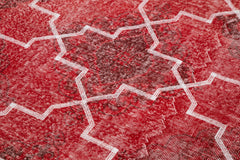 Geometric Carpet Red Geometric Cotton Wool Handmade Area Rug 4'9'' x 12'6''