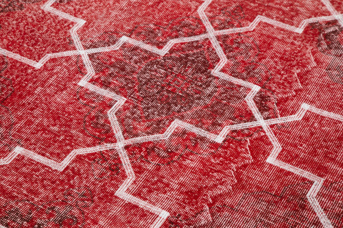 Geometric Carpet Red Geometric Cotton Wool Handmade Area Rug 4'9'' x 12'6''