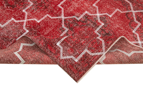 Geometric Carpet Red Geometric Cotton Wool Handmade Area Rug 4'9'' x 12'6''