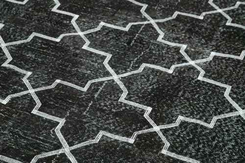 Geometric Carpet Black Geometric Cotton Wool Handmade Area Rug 5'0'' x 12'4''