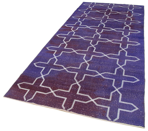 Geometric Carpet Purple Geometric Cotton Wool Handmade Area Rug 4'6'' x 10'4''