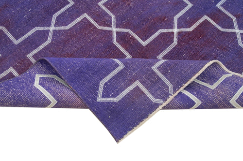 Geometric Carpet Purple Geometric Cotton Wool Handmade Area Rug 4'6'' x 10'4''