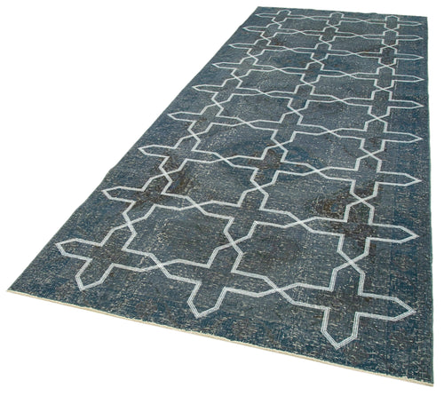 Geometric Carpet Grey Geometric Cotton Wool Handmade Area Rug 4'6'' x 12'2''