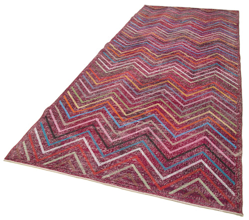 Geometric Carpet Pink Geometric Cotton Wool Handmade Area Rug 4'10'' x 12'8''