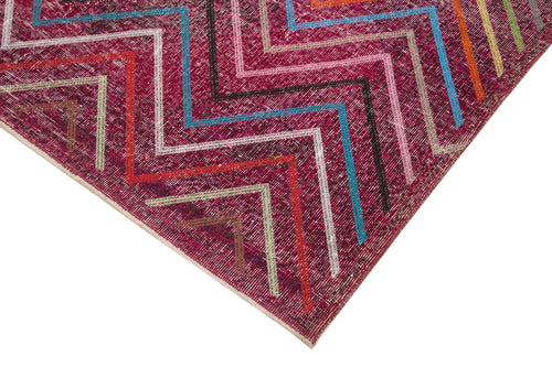 Geometric Carpet Pink Geometric Cotton Wool Handmade Area Rug 4'10'' x 12'8''