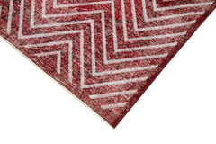 Geometric Carpet Red Geometric Cotton Wool Handmade Area Rug 4'9'' x 12'6''