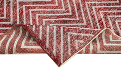 Geometric Carpet Red Geometric Cotton Wool Handmade Area Rug 4'9'' x 12'6''