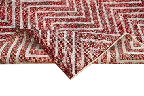 Geometric Carpet Red Geometric Cotton Wool Handmade Area Rug 4'9'' x 12'6''