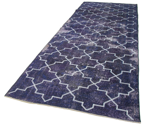 Geometric Carpet Purple Geometric Cotton Wool Handmade Area Rug 4'6'' x 12'8''