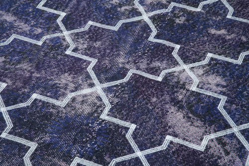 Geometric Carpet Purple Geometric Cotton Wool Handmade Area Rug 4'6'' x 12'8''