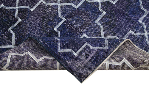 Geometric Carpet Purple Geometric Cotton Wool Handmade Area Rug 4'6'' x 12'8''