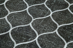 Geometric Carpet Black Geometric Cotton Wool Handmade Area Rug 4'9'' x 12'10''