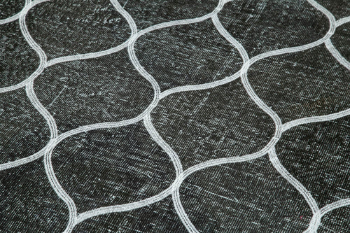 Geometric Carpet Black Geometric Cotton Wool Handmade Area Rug 4'9'' x 12'10''