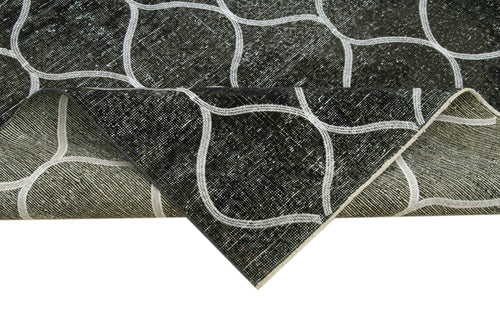 Geometric Carpet Black Geometric Cotton Wool Handmade Area Rug 4'9'' x 12'10''