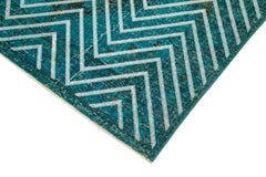 Geometric Carpet Turquoise Geometric Cotton Wool Handmade Area Rug 4'9'' x 12'10''