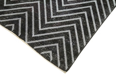 Geometric Carpet Black Geometric Cotton Wool Handmade Area Rug 4'6'' x 13'0''