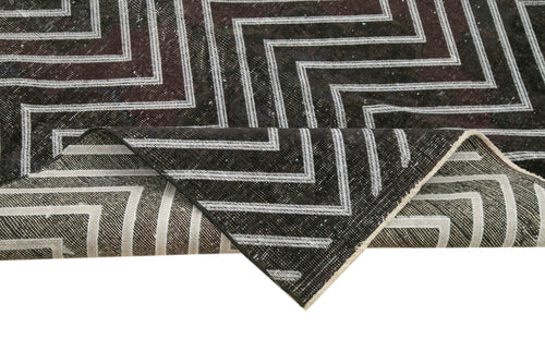Geometric Carpet Black Geometric Cotton Wool Handmade Area Rug 4'6'' x 13'0''