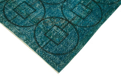 Geometric Carpet Turquoise Geometric Cotton Wool Handmade Area Rug 4'8'' x 13'7''