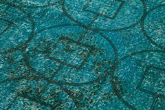 Geometric Carpet Turquoise Geometric Cotton Wool Handmade Area Rug 4'8'' x 13'7''