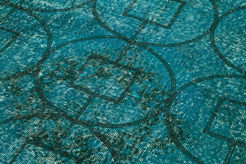 Geometric Carpet Turquoise Geometric Cotton Wool Handmade Area Rug 4'8'' x 13'7''