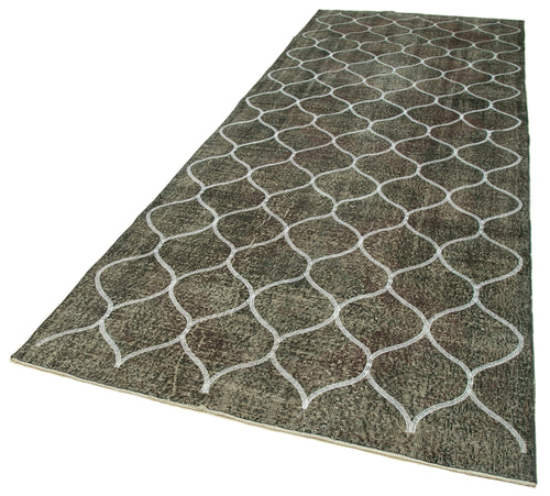 Geometric Carpet Grey Geometric Cotton Wool Handmade Area Rug 4'8'' x 13'0''