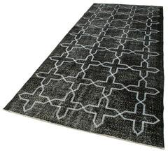 Geometric Carpet Black Geometric Cotton Wool Handmade Area Rug 4'8'' x 12'2''