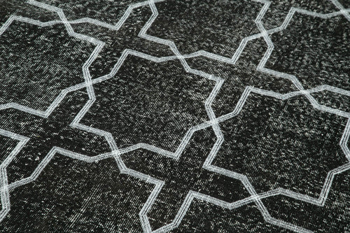Geometric Carpet Black Geometric Cotton Wool Handmade Area Rug 4'8'' x 12'2''
