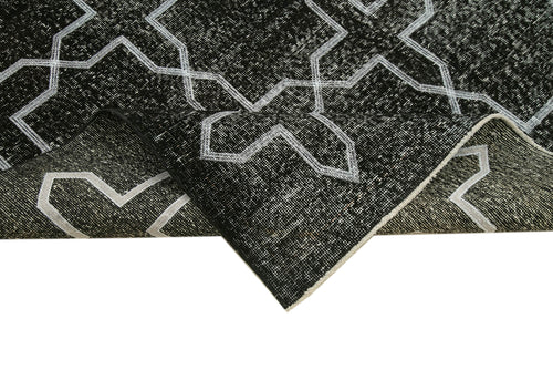 Geometric Carpet Black Geometric Cotton Wool Handmade Area Rug 4'8'' x 12'2''