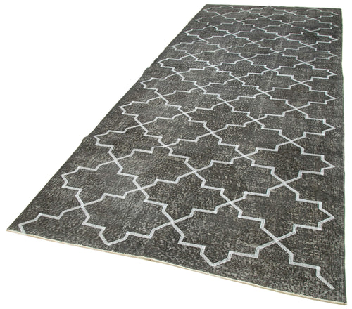 Geometric Carpet Grey Geometric Cotton Wool Handmade Area Rug 4'10'' x 12'9''