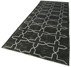 Geometric Carpet Black Geometric Cotton Wool Handmade Area Rug 4'8'' x 12'8''